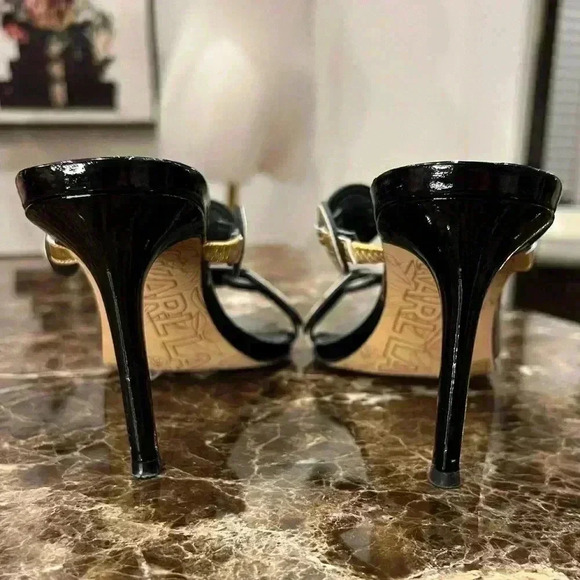 Karl Lagerfeld Dalya Slide Sandal Black/Gold Size 7.5 - Picture 5 of 7
